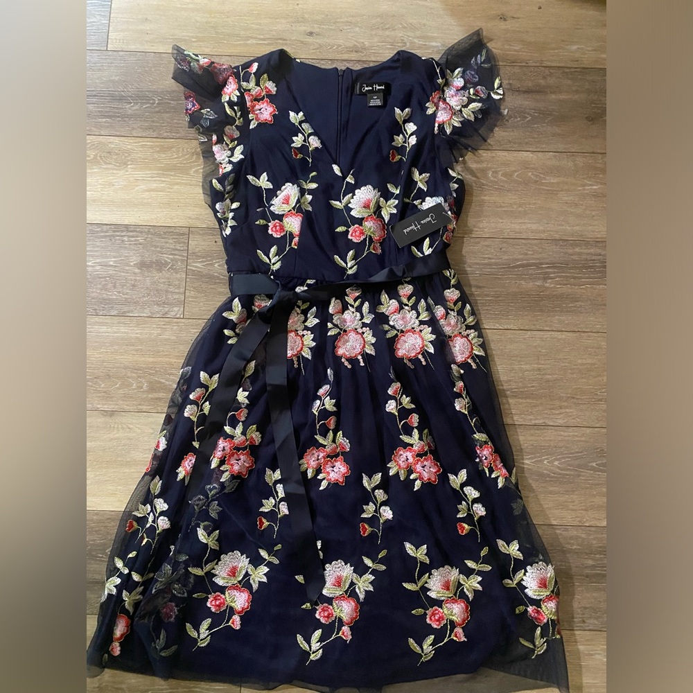 Jessica Howard Navy Floral Chiffon Dress women’s 10P-NWT